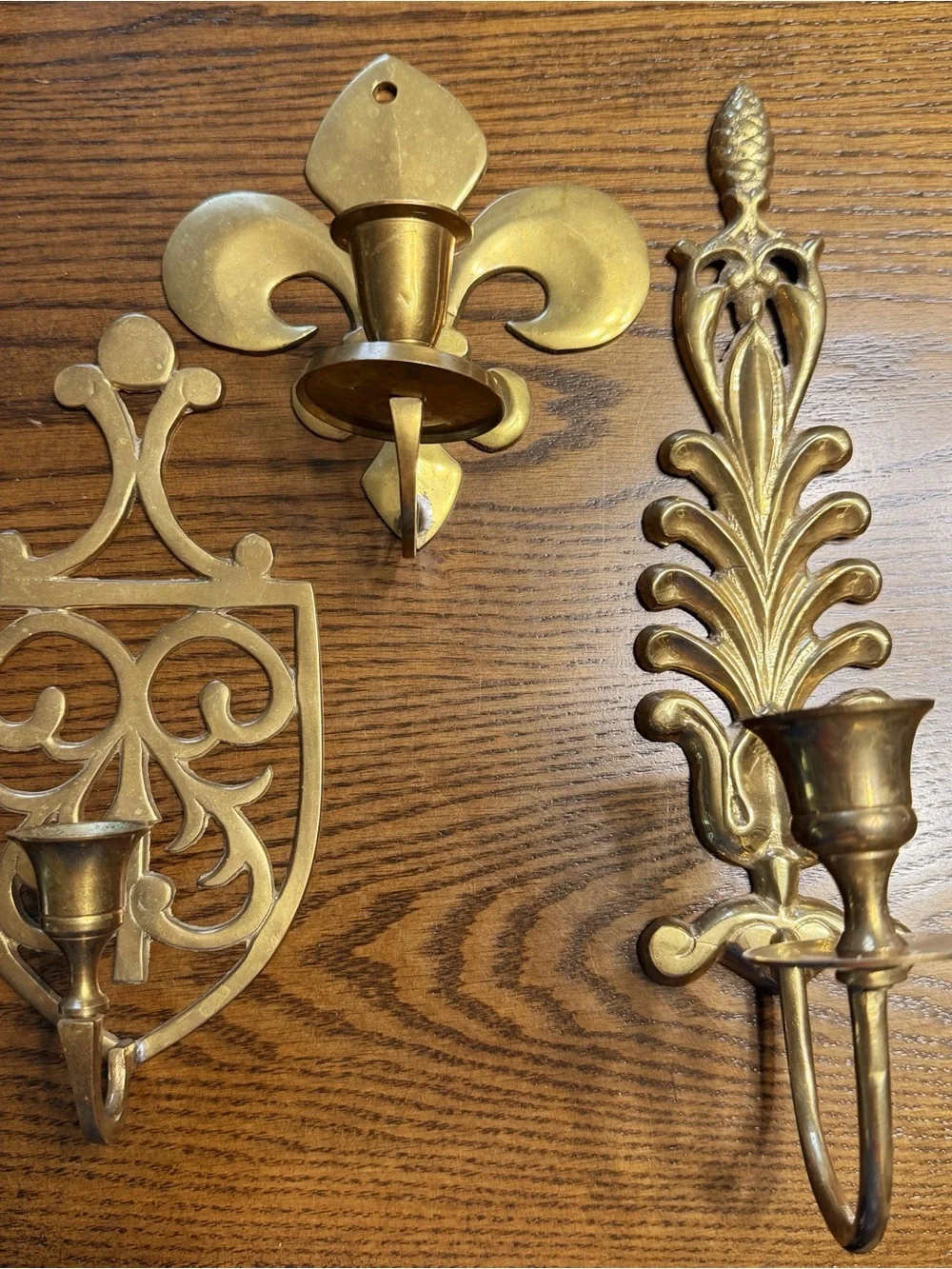 Vintage Wall Sconces Set of 3 Brass Gold Tone